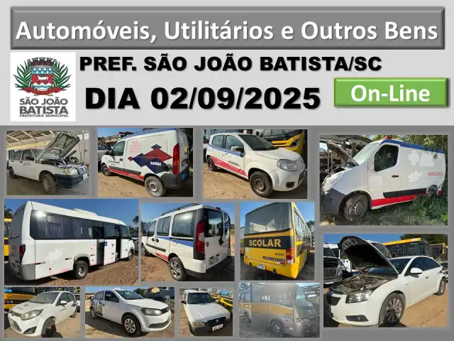 LEILÃO PREF. SÃO JOÃO BATISTA /SC (Automóveis, Micro-ônibus, Ônibus, Sucata Eletrônica, Sucata Ferrosa, Utilitários e outros bens).