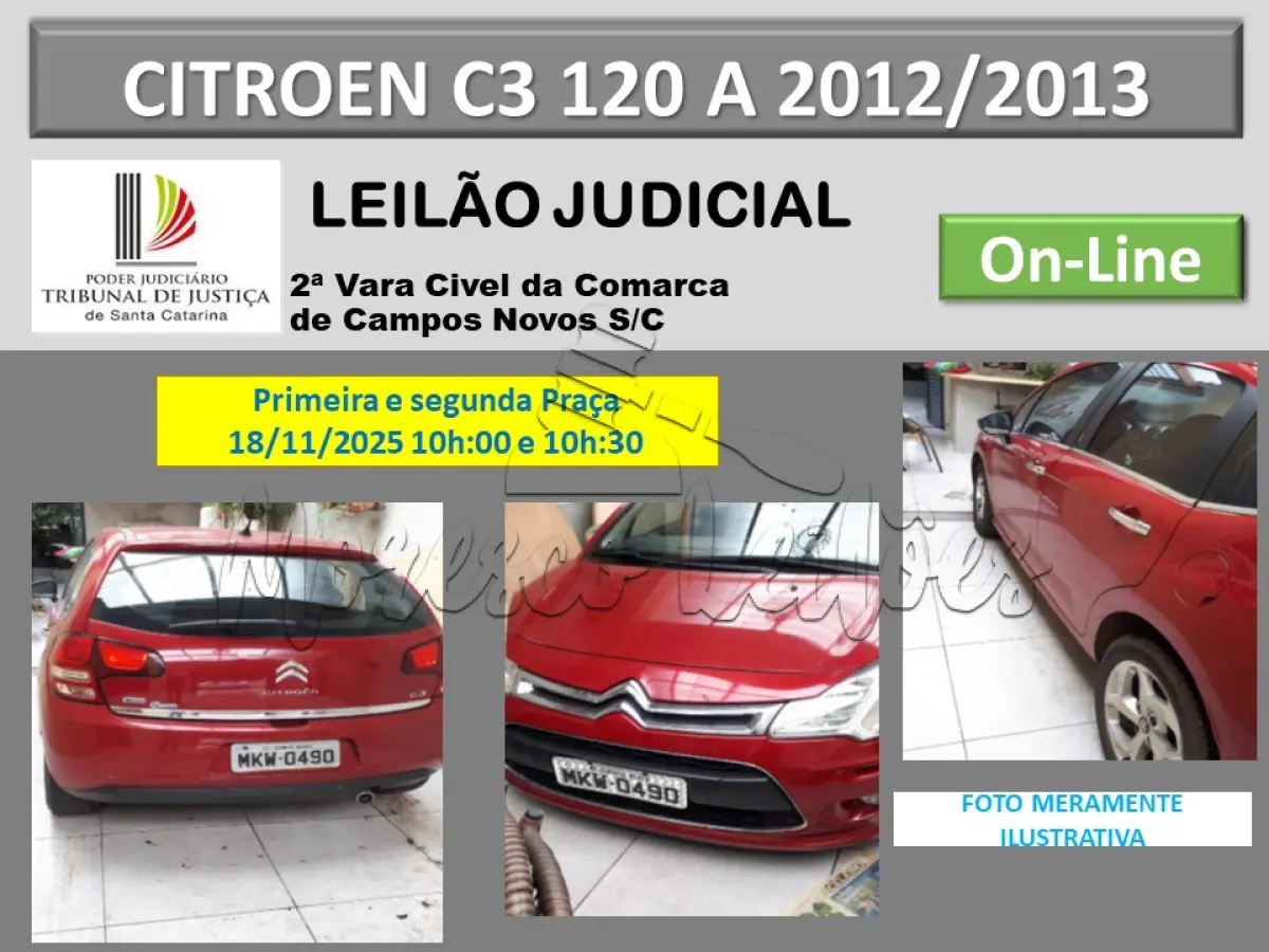 LOTE 001 - Citroen C3 120A, Exclusiv 1.6 2012/2013