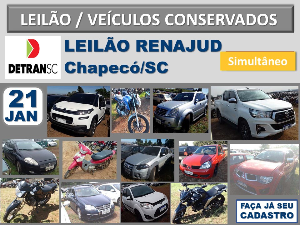 LEILÃO SIMULTÂNEO (ON-LINE E PRESENCIAL) DE CARROS E MOTOS COM DOCUMENTOS